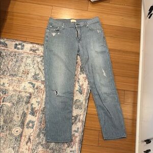 Mother blue striped distressed jeans